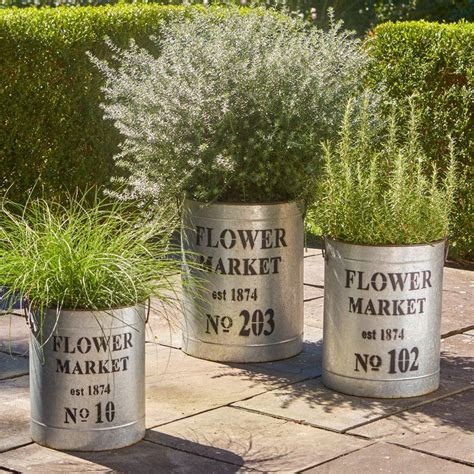 flower market 3-piece metal planter box set|Metal Flower Market Buckets Set of 3 Vintage Storage Planters .